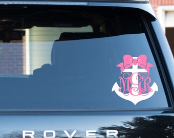 Anchor Bow Monogram Vinyl Decal Car Decal Preppy Southern Vine Font Monogram Car Decal Nautical Car Monogram Vinyl Car Decal