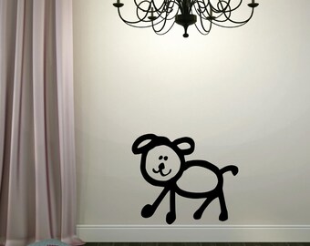 Hand Drawn Puppy Wall Decal, Playroom Vinyl Wall Art, Whimsical Pooch Kids Bedroom Decor