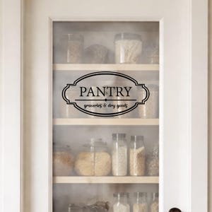 Vintage Pantry Sign – Groceries & Dry Goods – Glass Door Decal – Farmhouse Kitchen Vinyl Lettering
