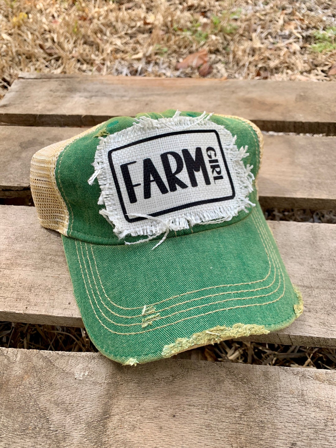 Vintage Distressed Farm Girl Baseball Cap, Country Themed Hat for Women