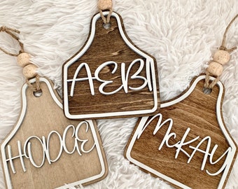 Personalized Wooden Cow Ear Tag: Rustic Farmhouse Ornament