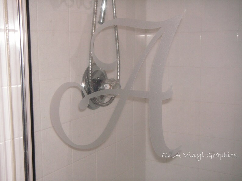 Shower Door Decal Personalized Letter Etched Glass Vinyl Lettering Monogram Bathroom Decor