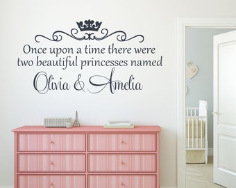 Personalized Princess Sisters Wall Decal – Nursery & Girls Bedroom Decor