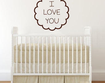 I Love You Wall Decal, Scalloped Border Vinyl Lettering, Baby Nursery Wall Quote