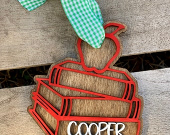 Handmade Librarian Ornament, Wooden Hanging Decoration for Book Lovers & Teachers, Personalized Keepsake