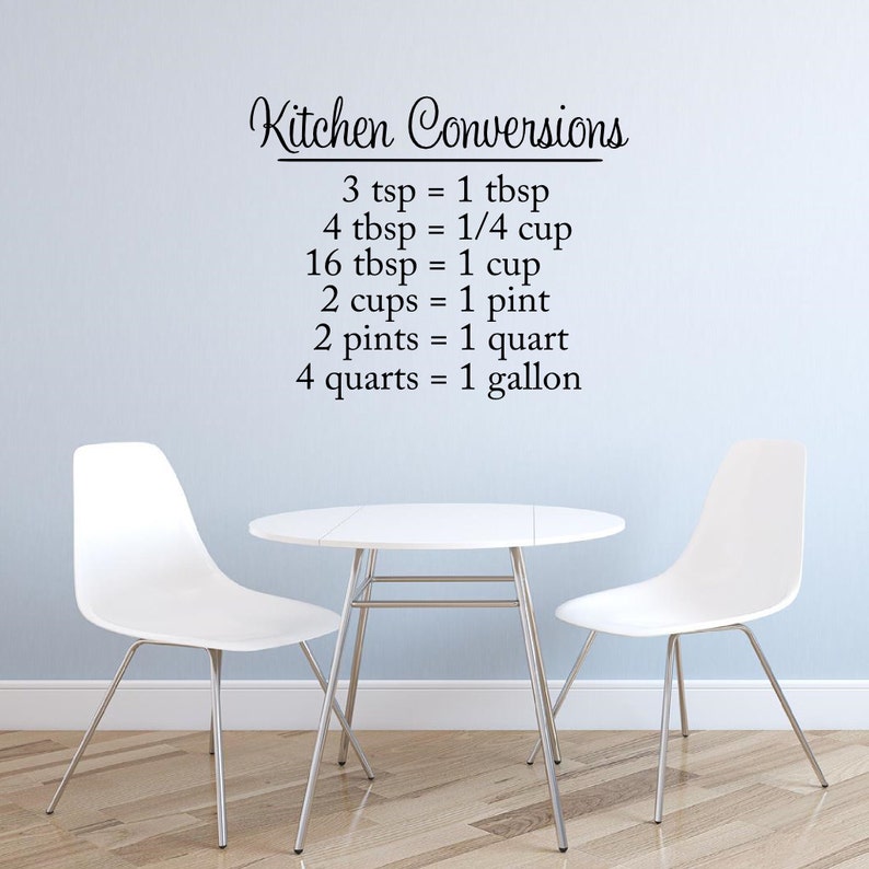 Kitchen Vinyl Wall Decal Conversion Chart Decal Vinyl Etsy