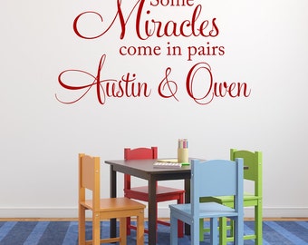 Some Miracles Come In Pairs Twins Wall Decal, Boy Girl Nursery Decor, Vinyl Lettering for Bedroom