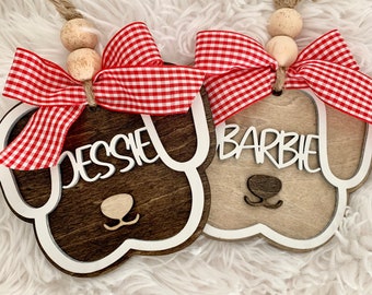 Dog Ornament Personalized, Stocking Pet Tag Wooden, Rustic Farmhouse Holiday Decoration