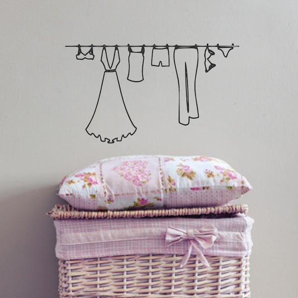 Clothesline Decal, Vinyl Wall Art,  Laundry Room Decor