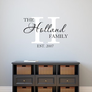 Calcomanía de pared con fecha establecida de nombre de familia, monograma de letras de vinilo de apellido, decoración personalizada para el hogar