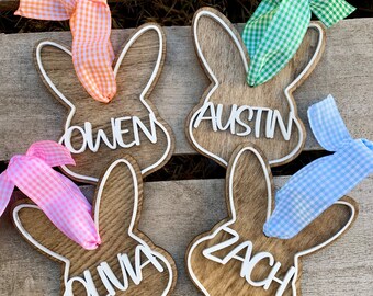 Personalized Easter Basket Name Tag, Rustic Wooden Bunny Tag, Custom Kids Basket Tag, Farmhouse Easter Decor, Keepsake Gift