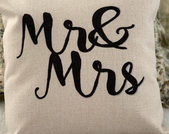 Elegant Mr & Mrs Throw Pillow Cover, Perfect Master Bedroom Decor for Couples