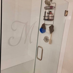 Decalque do monograma da porta do chuveiro, vinil de vidro gravado com letras personalizadas, decoração do banheiro