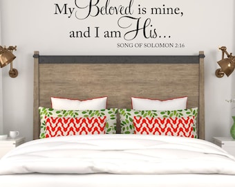 My Beloved Is Mine Decal | Song of Solomon Bible Verse Wall Decal | Christian Bedroom Wall Art | Marriage Scripture Vinyl