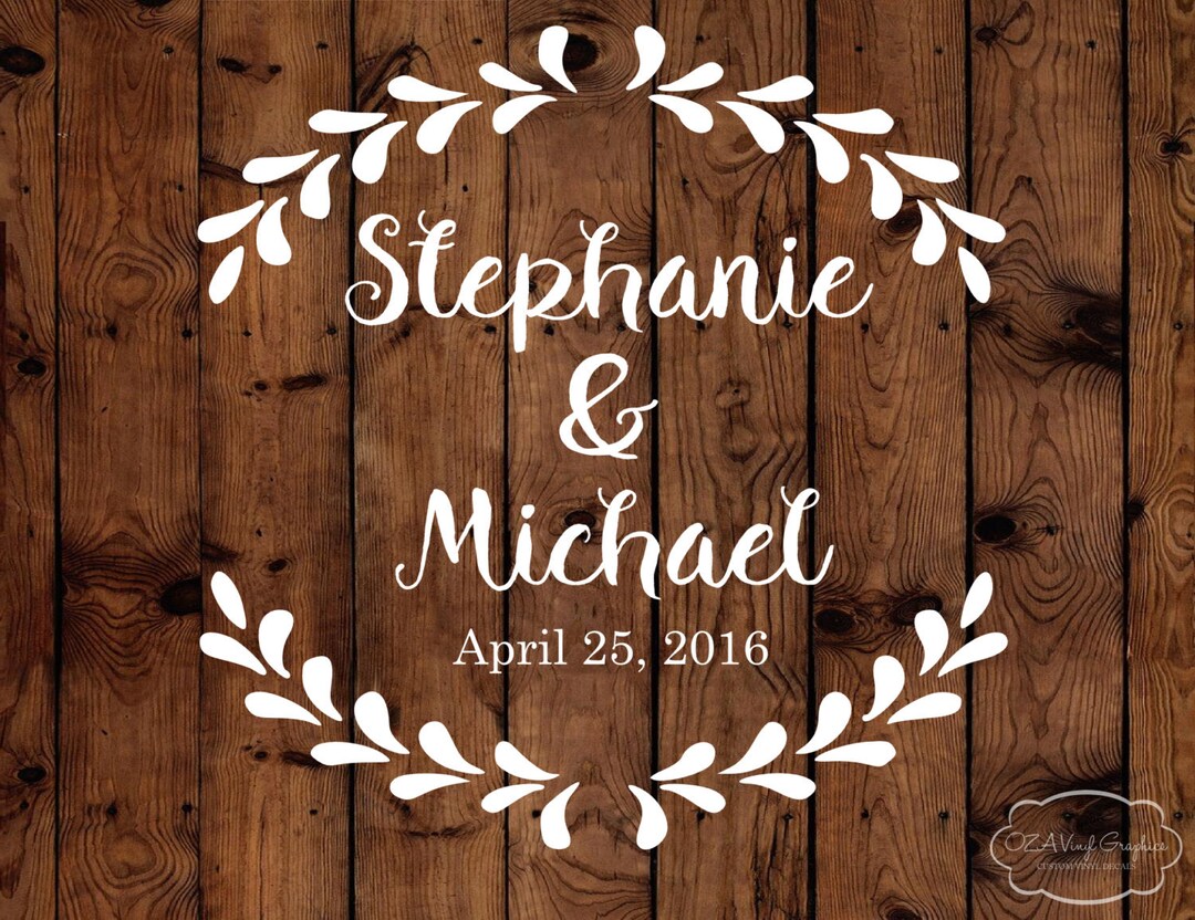 Personalized Wedding Decal Names and Date Laurel Wreath Etsy