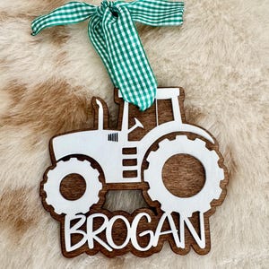 Personalized Wooden Tractor Ornament: Farmhouse Christmas Decoration