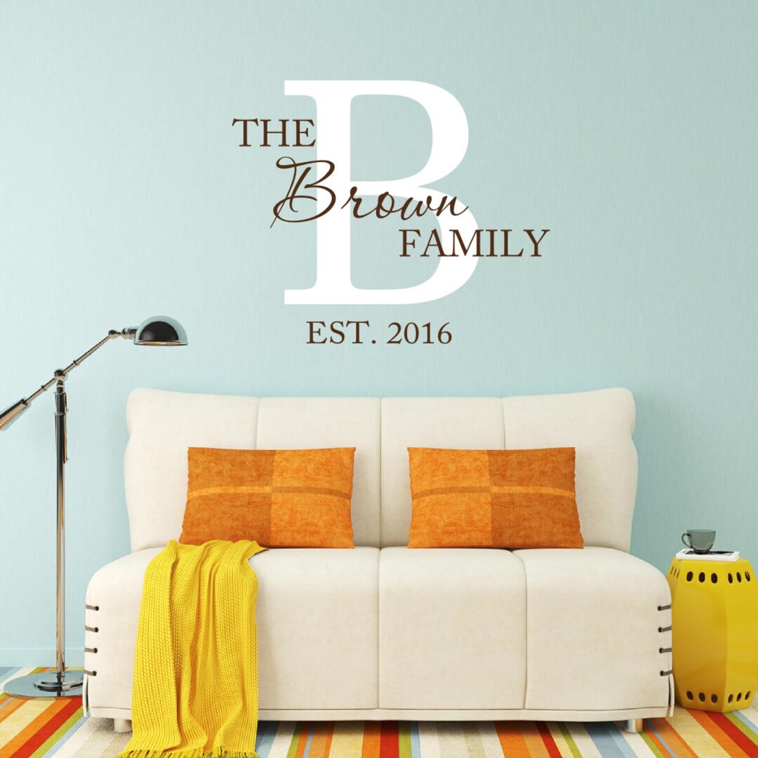 Family Name Vinyl Wall Decal Last Initial Year Established Etsy