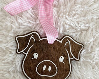 Pig Christmas Ornament, Farm Animal Christmas Decor, Wooden Pig Ornament, Farmhouse Christmas Tree Ornament, Pig Lover Gift