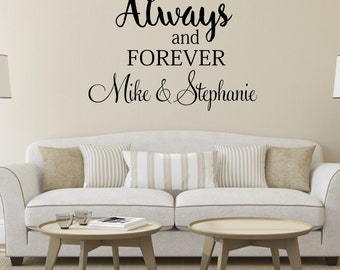 Always And Forever Personalized Wall Decal, Husband and Wife Vinyl Lettering, Master Bedroom Decor