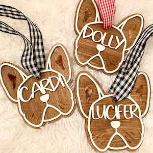 Decorazione personalizzata per bulldog francese: etichetta rustica in legno per calza della Befana