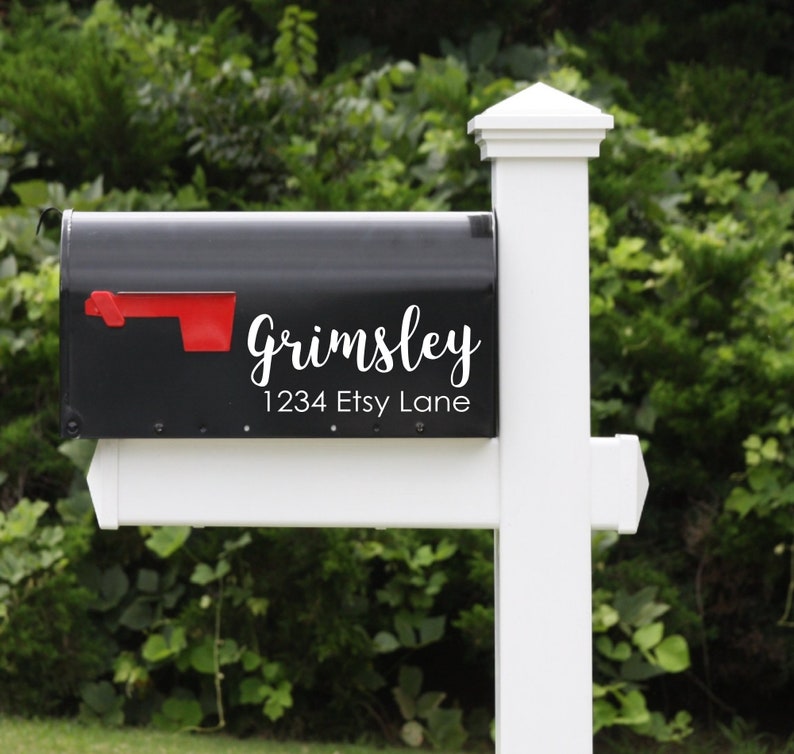 Juego de 2 calcomanías personalizadas para buzón, vinilo con nombre y dirección, números de buzón y letras de vinilo para exteriores. imagen 1