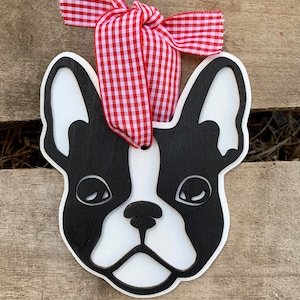 Boston Terrier Ornament, Personalized Wooden Dog Christmas Ornament, Boston Terrier Gift