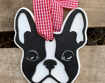 Boston Terrier Ornament, Personalized Wooden Dog Christmas Ornament, Boston Terrier Gift