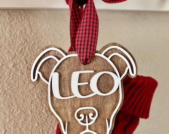 Personalisierter Pitbull-Weihnachtsbaumschmuck, Hunde-Weihnachtsbaumschmuck aus Holz, Pitbull-Geschenk, Hunde-Weihnachtsstrumpfanhänger