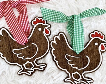 Chicken Christmas Ornament, Wooden Hen Ornament, Farmhouse Christmas Decor, Chicken Lover Gift, Rustic Farm Ornament