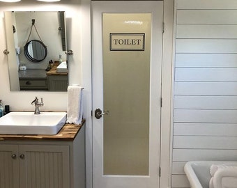 Toilet Door Decal for Glass | Washroom Sign | Bathroom Door Vinyl | Restroom Door Sticker | Rectangle Border