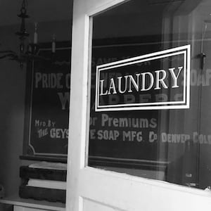 Laundry Vinyl Decal, Laundry Room Decal for Glass Door, Vinyl Lettering Rectangle Border Traditional Decor