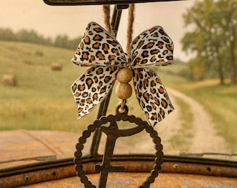 Personalized Car Charm, Wooden Monogram Initial, Leopard Print Rearview Mirror Decor