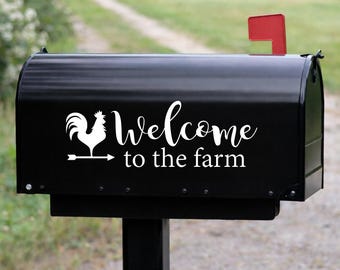 Welcome to the Farm Mailbox Decal Set | Farmhouse Chicken Vinyl | Rustic Country Mailbox Decor