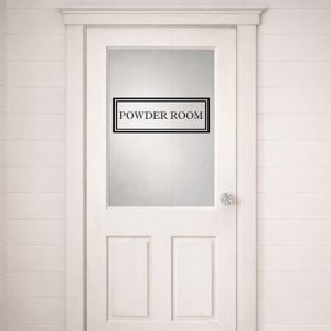 Powder Room Door Decal, Bathroom Door Sign, Glass Door Vinyl Decal, Rectangle Border, Farmhouse Decor