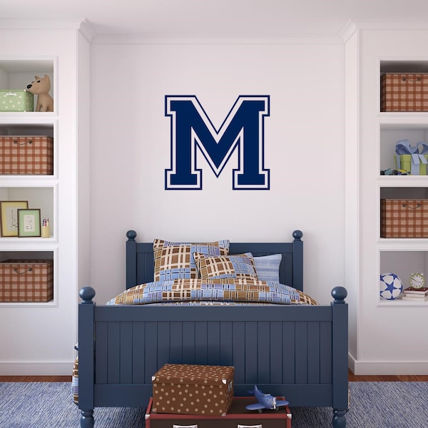 Large Varsity Letter Decal, Single Initial Wall Monogram, Sport Theme Boy Bedroom Dorm Room Decor