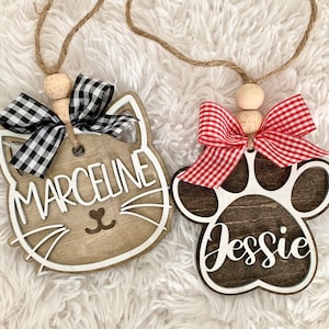 Decorazione personalizzata in legno per animali domestici: zampa di gatto o cane, nastro a quadretti