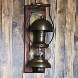 Vintage Industrial Lantern Wall Light – Brass & Glass Ship-Style Sconce | Steam-Age Decor