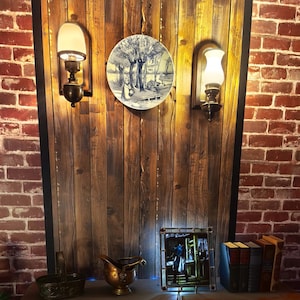 Set of 2 Vintage Wall Sconces with White Glass Shades – Rustic Brass Lighting