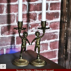 Vintage Brass Cherub Candlesticks – Dancing Putti Candle Holders (Set of 2)