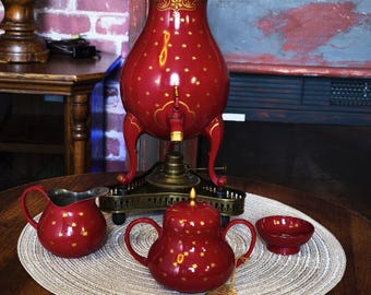 Vintage Hand-Painted Pewter Tea Set – Kurz & Co. Holland, Celestial Ritual Design