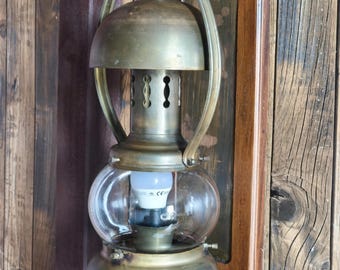 Vintage Industrial Lantern Wall Light – Brass & Glass Ship-Style Sconce | Steam-Age Decor