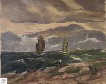 Antique Maritime Oil Painting – Signed Nautical Seascape c1905 by A. Krieger