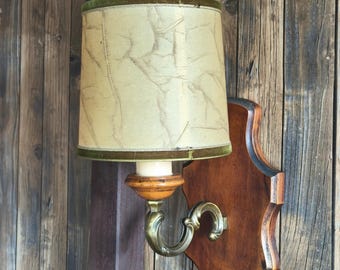 Vintage Sepia Wall Sconce with Parchment Shade – Rustic Mid-Century Cottage Light