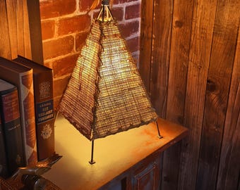 Rustieke tafellamp, jutelamp, bohoverlichtingsdecor