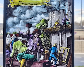Vintage glazen raampaneel, wanddecoratie timmerman