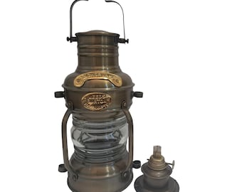 Vintage Brass Oil Lantern | 14” Nautical Maritime Decor Lamp