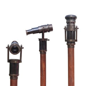 Nautical Spyglass Brass Walking Cane – Hidden Telescope Steampunk Stick for Adults – Vintage Explorer Gift – Handmade by The Nautical Era