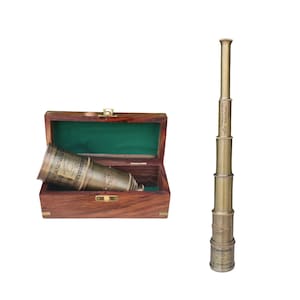 Telescopio vintage de latón con caja de madera / Catalejo náutico / Telescopio pirata / Telescopio de latón para regalo y decoración del hogar / 3 opciones