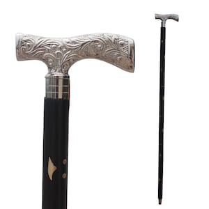 Silver Derby Handle Walking Stick – Foldable Black Wooden Cane with 2 Shaft Styles & Free Extra Rubber Tip – Handmade by The Nautical Era