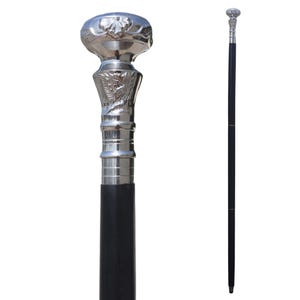 Antique Victorian Brass Walking Stick – Silver Knob Handle with Black Wooden Shaft – 2 Shaft Options – Extra Rubber Tip – The Nautical Era
